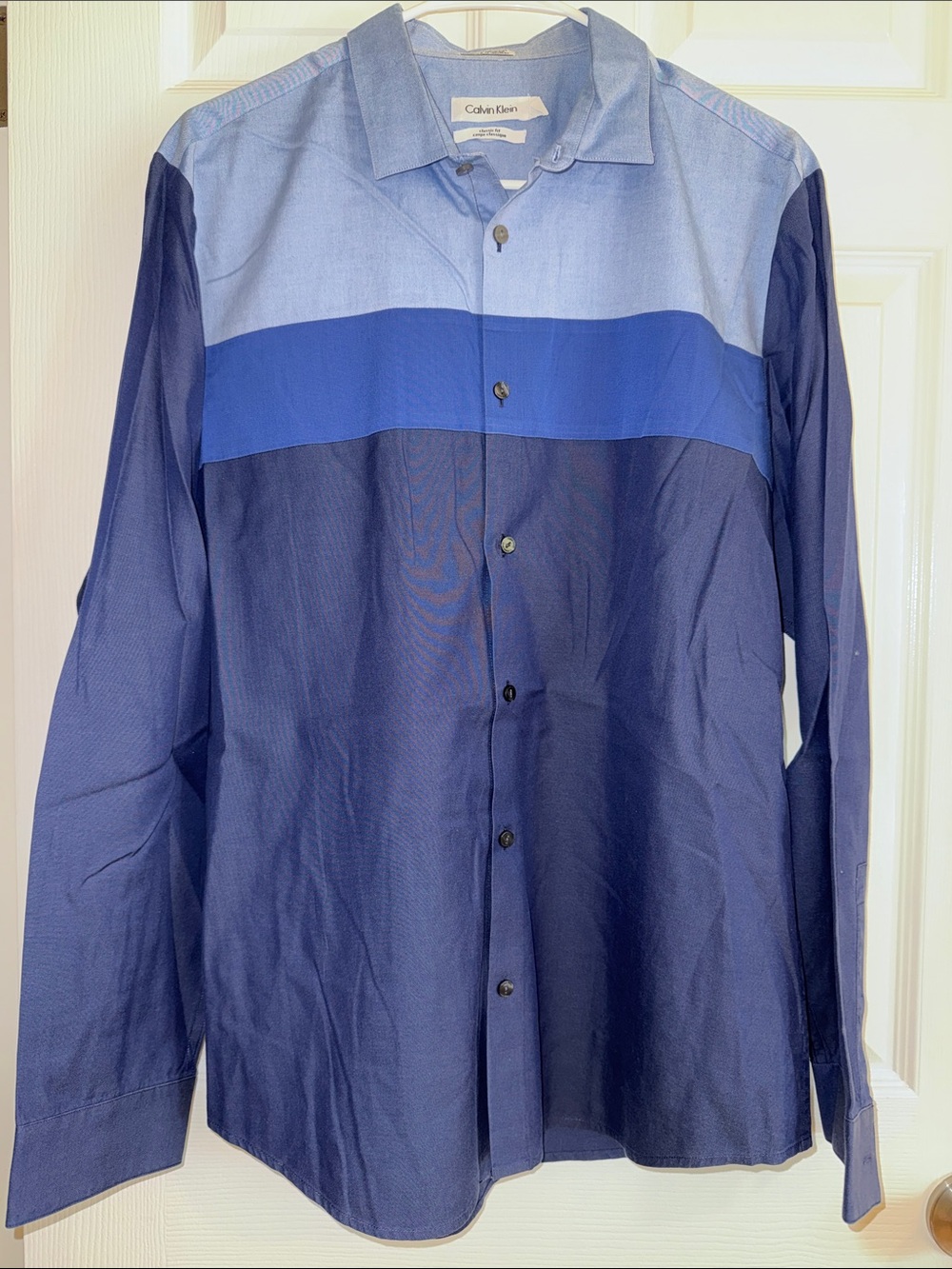 Calvin Klein Men’s Colorblock Light Blue and Royal Blue Button-Up Shirt